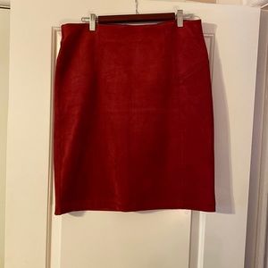 Red faux suede pull on skirt